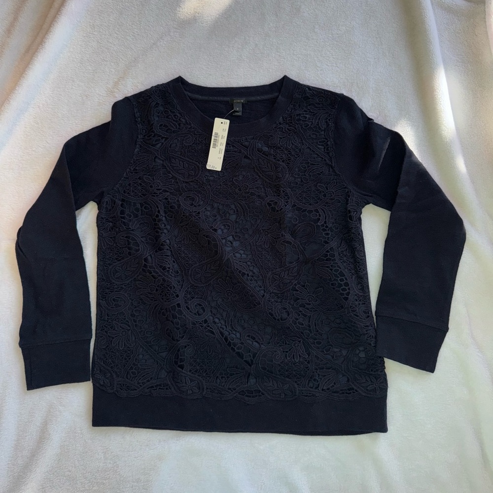 J Crew Black Lace Overlay Sweater